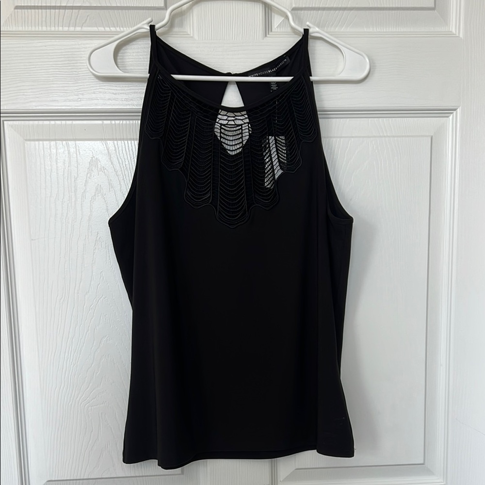 White House Black Market Black Crochet Yoke Tank Top
